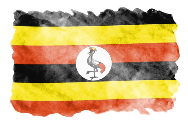 Bandeira Uganda Retratada Estilo Aquarela Líquida Isolada Fundo Branco Tinta — Fotografia de Stock