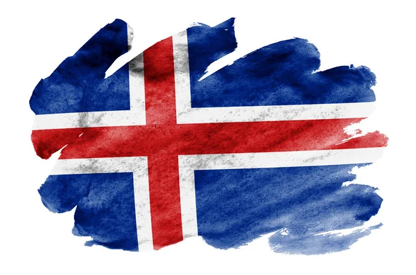 アイスランドの国旗は 白背景に分離された液体の水彩風に描かれています 国旗のイメージとシェーディングで不注意な塗料 独立記念日バナー — ストック写真