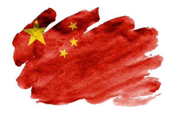 Флаг Китая Изображен Жидком Акварельном Стиле Изолированном Белом Фоне Небрежное — стоковое фото