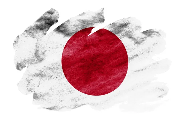 Bandeira Japão Retratada Estilo Aquarela Líquida Isolada Fundo Branco Tinta — Fotografia de Stock
