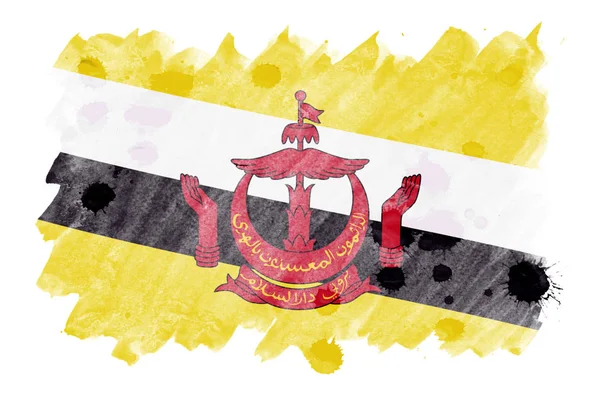 Drapeau Brunei Darussalam Est Représenté Dans Style Aquarelle Liquide Isolé — Photo