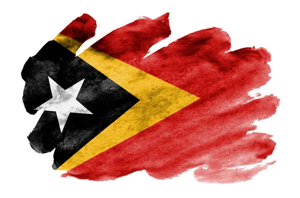 Vlag Van Oost Timor Wordt Afgebeeld Vloeibare Waterverf Stijl Geïsoleerd — Stockfoto
