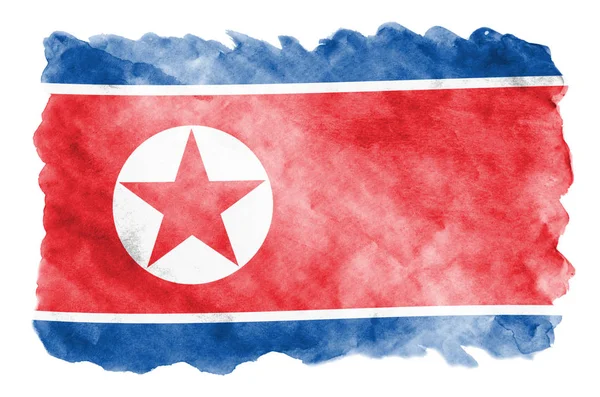 Bandeira Coreia Norte Retratada Estilo Aquarela Líquida Isolada Fundo Branco — Fotografia de Stock