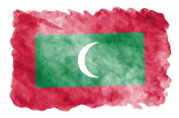 Σημαία Των Μαλδίβων Απεικονίζεται Υγρό Στυλ Υδροχρώματος Που Απομονώνονται Λευκό — Φωτογραφία Αρχείου