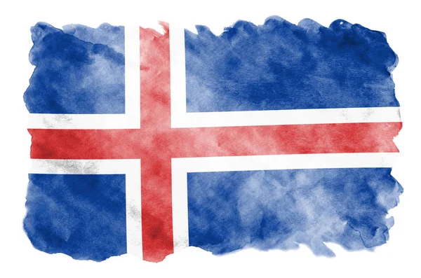Прапор Ісландії Зображена Рідкі Аквареллю Стилі Ізольовані Білому Тлі Затінення — стокове фото