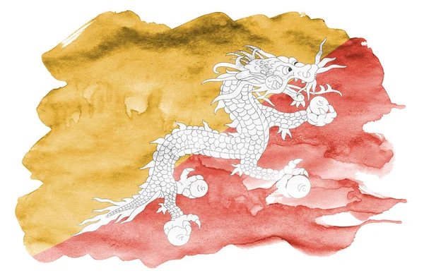 Флаг Бутана Изображен Жидком Акварельном Стиле Изолированном Белом Фоне Небрежное — стоковое фото