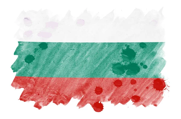 Bulgaria Bandiera Raffigurato Stile Acquerello Liquido Isolato Sfondo Bianco Dipingente — Foto Stock