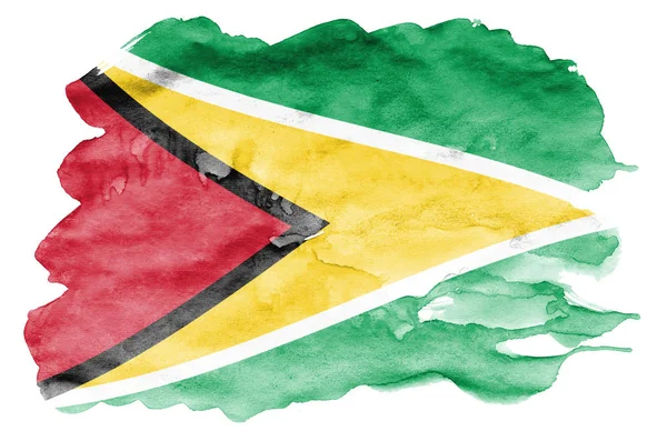 Die Flagge Von Guyana Ist Flüssigem Aquarell Stil Auf Weißem — Stockfoto