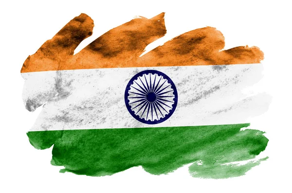 Vlag Van India Afgebeeld Vloeibare Waterverf Stijl Geïsoleerd Een Witte — Stockfoto