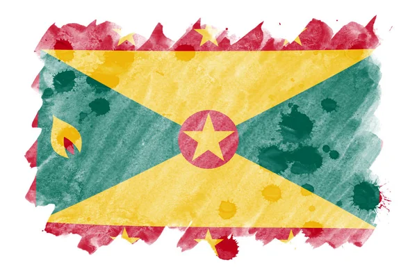 Die Grenada Flagge Ist Flüssigem Aquarell Stil Auf Weißem Hintergrund — Stockfoto