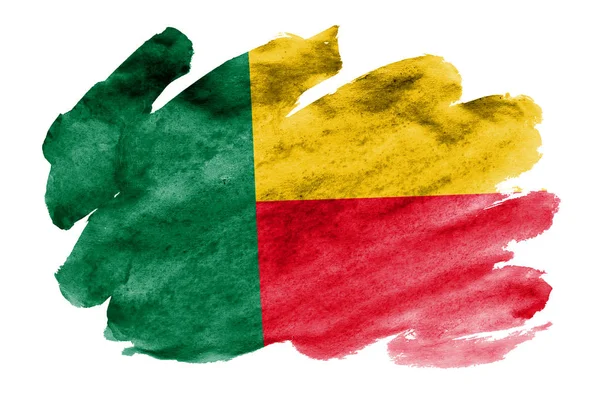 Vlajka Beninu Líčen Tekutý Akvarel Styl Izolovaných Bílém Pozadí Neopatrný — Stock fotografie