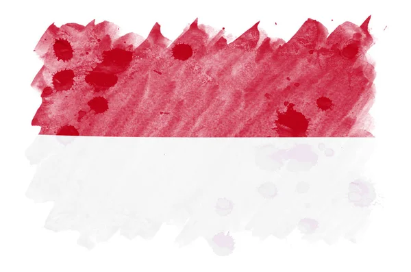 Прапор Індонезії Зображена Рідкі Аквареллю Стилі Ізольовані Білому Тлі Затінення — стокове фото
