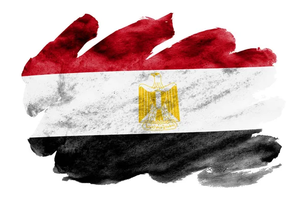 Egypten Flagga Avbildad Flytande Akvarell Stil Isolerad Vit Bakgrund Slarvig — Stockfoto