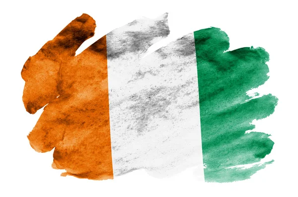 Vlag Van Ivoorkust Afgebeeld Vloeibare Waterverf Stijl Geïsoleerd Een Witte — Stockfoto
