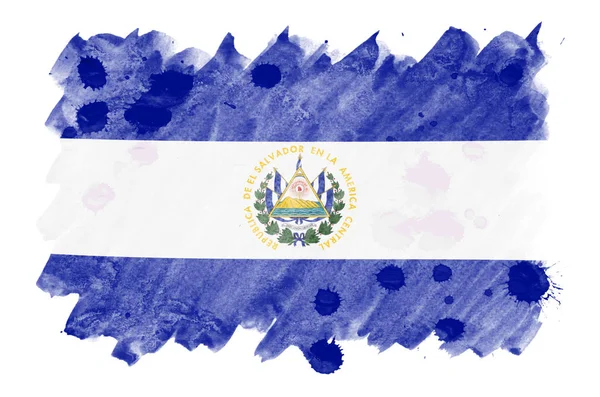 Прапор Сальвадору Зображена Рідкі Аквареллю Стилі Ізольовані Білому Тлі Затінення — стокове фото