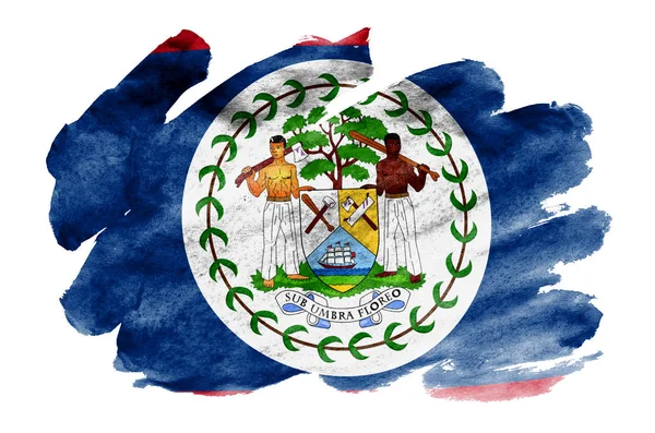 Bandiera Belize Raffigurato Stile Acquerello Liquido Isolato Sfondo Bianco Dipingente — Foto Stock
