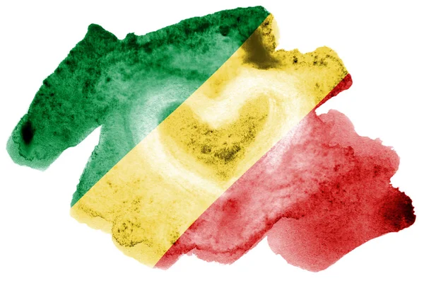 Congo Flag Depicted Liquid Watercolor Style Isolated White Background Careless — Stock Photo, Image