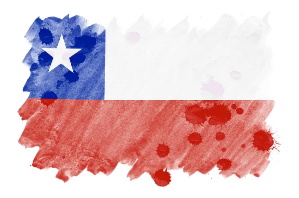 Bandeira Chile Retratada Estilo Aquarela Líquida Isolada Fundo Branco Tinta — Fotografia de Stock
