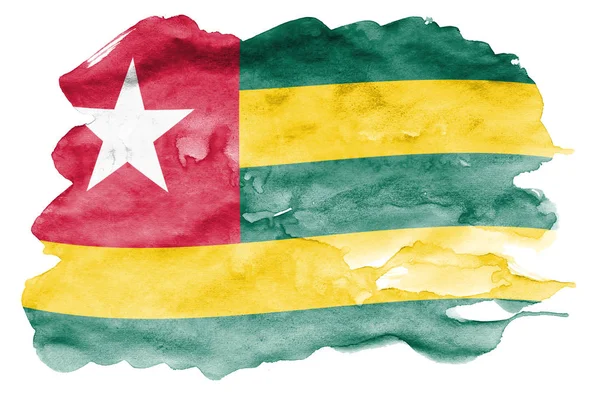 Die Togo Flagge Ist Flüssigem Aquarellstil Auf Weißem Hintergrund Dargestellt — Stockfoto