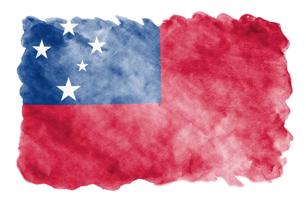 Flaga Samoa Jest Przedstawiony Stylu Przypominającym Akwarele Cieczy Białym Tle — Zdjęcie stockowe