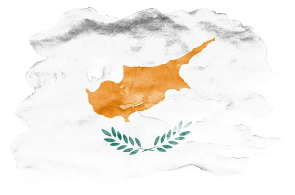 在白色背景上隔离的液体水彩风格描绘了塞浦路斯国旗 漫不经心的油漆底纹与国旗的形象 独立日横幅 — 图库照片