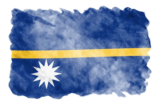 Bandeira Nauru Representado Estilo Aquarela Líquido Isolado Fundo Branco Tinta — Fotografia de Stock