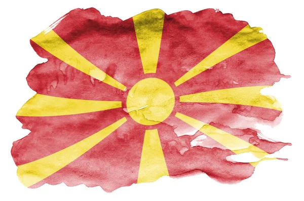 Bandeira Macedônia Retratada Estilo Aquarela Líquida Isolada Fundo Branco Tinta — Fotografia de Stock