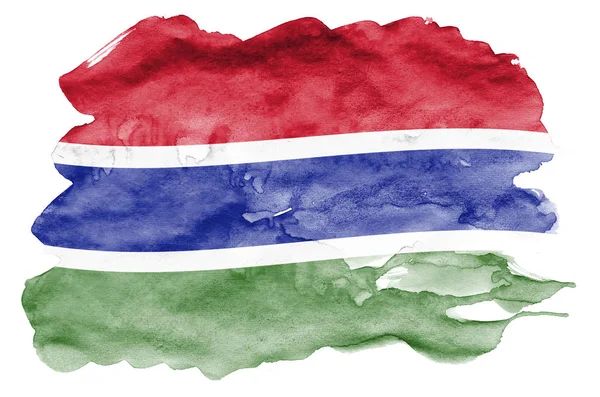 Gambia Flagge Ist Flüssigem Aquarell Stil Auf Weißem Hintergrund Dargestellt — Stockfoto