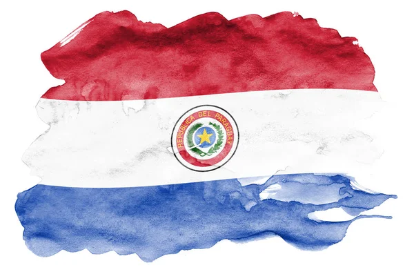 Bandeira Paraguai Representado Estilo Aquarela Líquido Isolado Fundo Branco Tinta — Fotografia de Stock