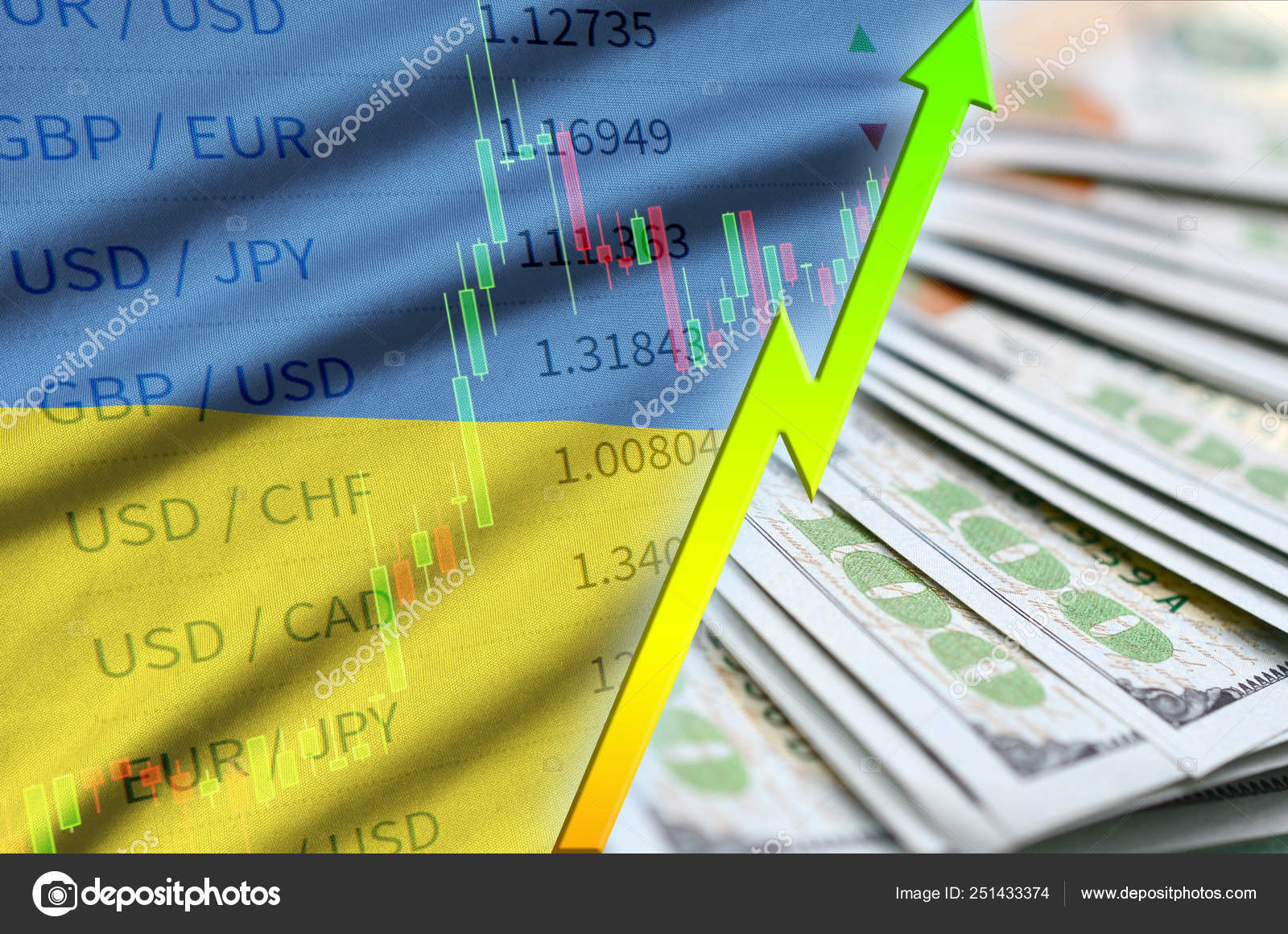 Ukraine Flag And Chart Growing Us Dollar Position With A !   Fan Of - 