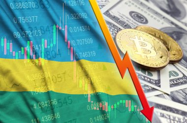 Ruanda bayrak ve eğilim ile iki bitcoins dolar faturaları üzerinde düşen cryptocurrency