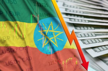 Etiyopya bayrağı ve bize düşen Doları pozisyon dolar faturaları bir fan ile grafik