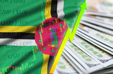 Dominika bayrak ve bize para bir yelpaze ile dolar pozisyon büyüyen grafik