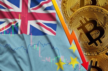 Tuvalu bayrağı ve eğilim ile birçok altın bitcoins düşen cryptocurrency