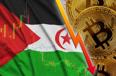 Batı Sahra bayrak ve eğilim ile birçok altın bitcoins düşen cryptocurrency