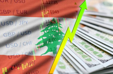 Lübnan Bayrağı ve bize para bir yelpaze ile dolar pozisyon büyüyen grafik