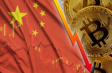Çin bayrak ve eğilim ile birçok altın bitcoins düşen cryptocurrency
