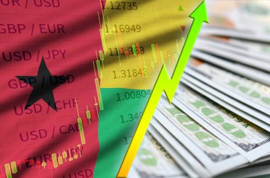 Gine Bissau bayrak ve bize para bir yelpaze ile dolar pozisyon büyüyen grafik