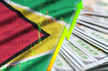 Guyana bayrak ve bize para bir yelpaze ile dolar pozisyon büyüyen grafik