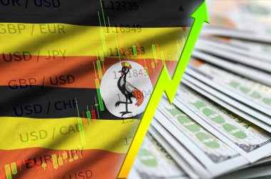 Uganda bayrağı ve bize para bir yelpaze ile dolar pozisyon büyüyen grafik