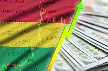 Bolivya bayrak ve bize para bir yelpaze ile dolar pozisyon büyüyen grafik