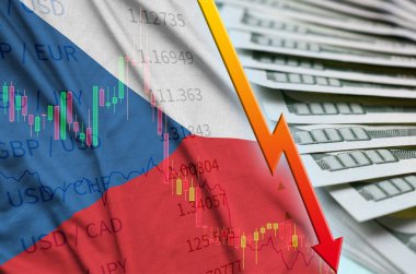 Çek bayrak ve bize düşen Doları pozisyon dolar faturaları bir fan ile grafik