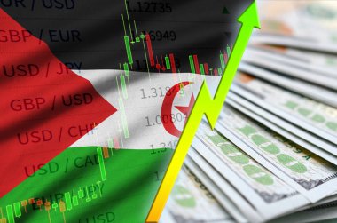 Batı Sahra bayrak ve bize para bir yelpaze ile dolar pozisyon büyüyen grafik