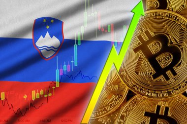 Slovenya bayrağı ve eğilim birçok altın bitcoins ile büyüyen cryptocurrency