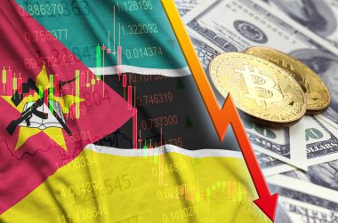 Mozambik bayrak ve eğilim ile iki bitcoins dolar faturaları üzerinde düşen cryptocurrency