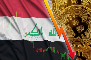 Irak bayrağı ve eğilim ile birçok altın bitcoins düşen cryptocurrency