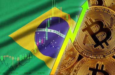 Brezilya bayrağı ve eğilim birçok altın bitcoins ile büyüyen cryptocurrency
