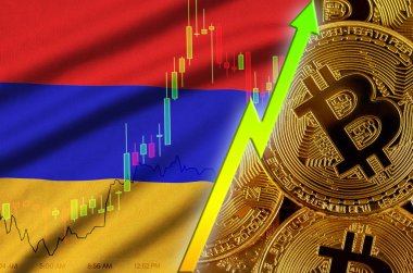 Ermenistan bayrağı ve eğilim birçok altın bitcoins ile büyüyen cryptocurrency