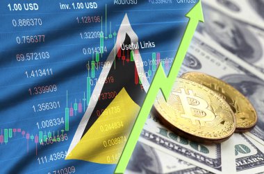 Saint Lucia bayrak ve eğilim ile iki bitcoins dolar faturaları üzerinde büyüyen cryptocurrency