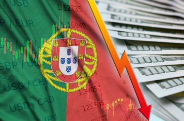 Portekiz bayrağı ve bize düşen Doları pozisyon dolar faturaları bir fan ile grafik